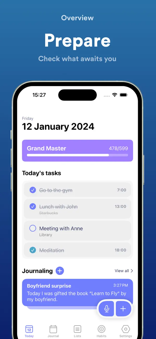 Aware Overview of your day App Screenshot