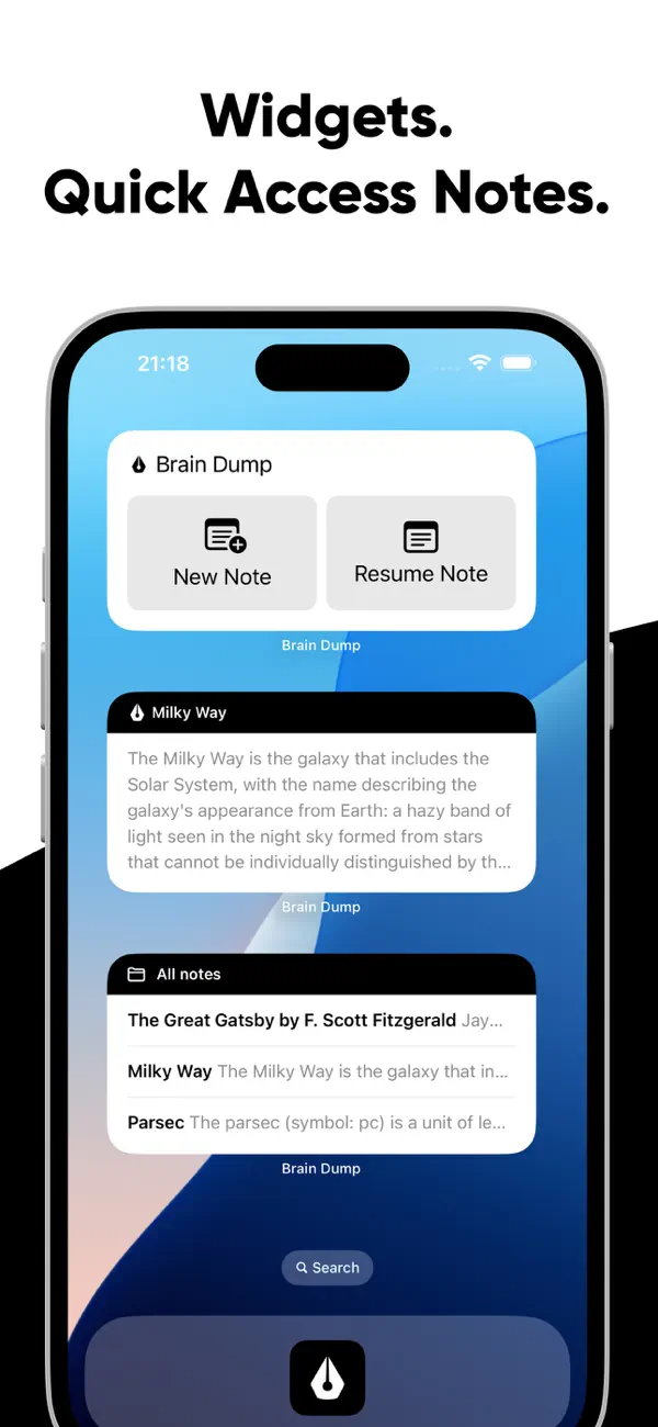 Brain Dump: Notes & Writing Widgets, quick access notes App Screenshot