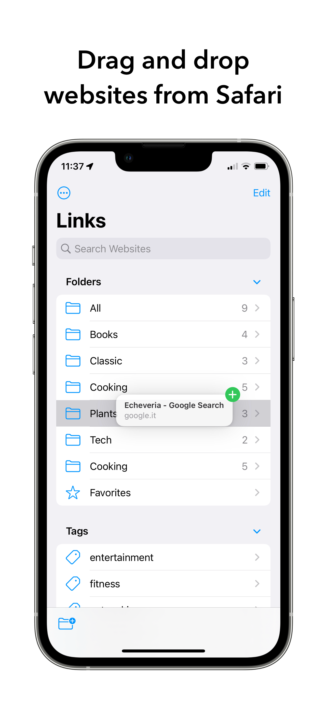 Linkboard Drag and drop bookmarks App Screenshot